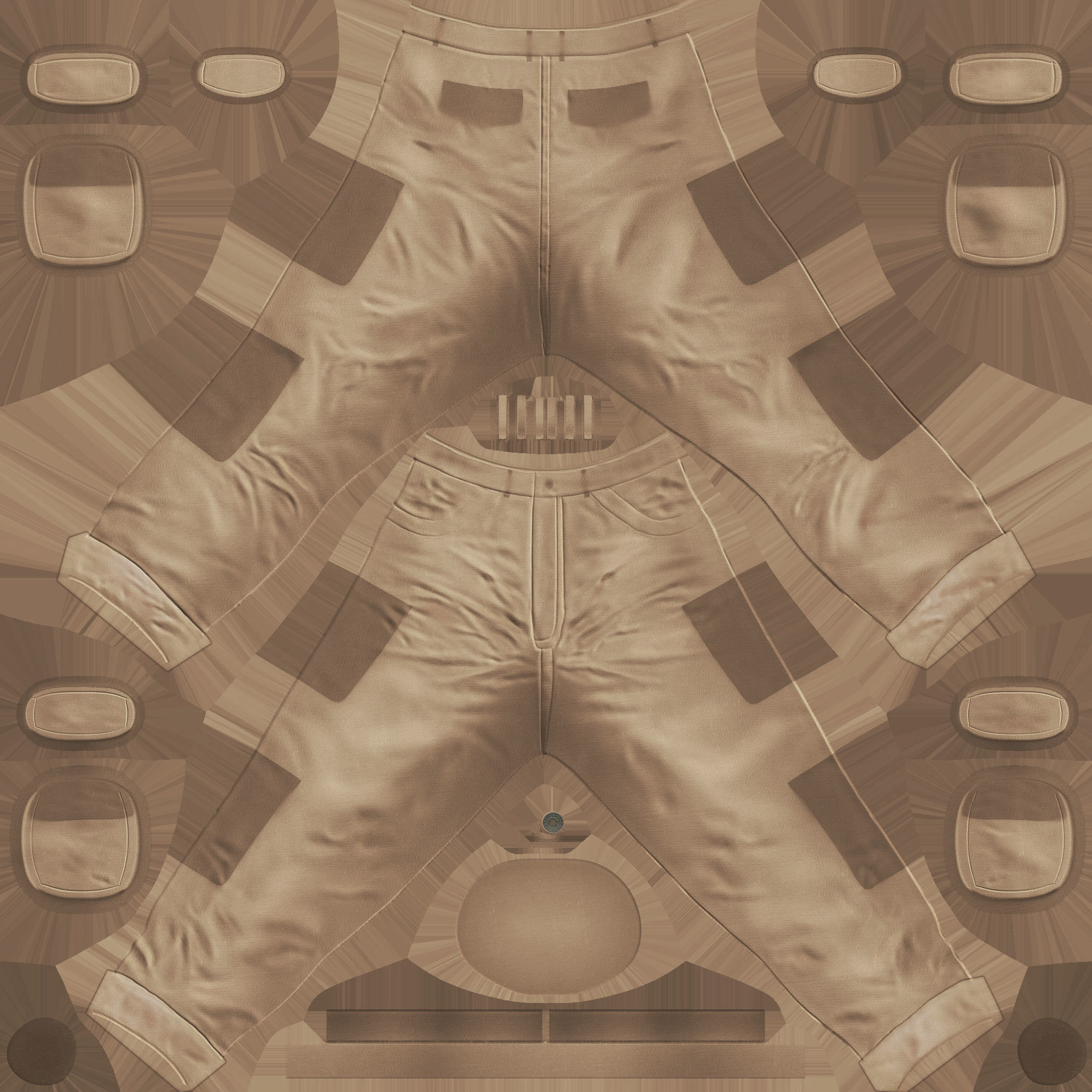 Mens Brown Rolled Legs Cargo Pants Low-poly 3D model_8