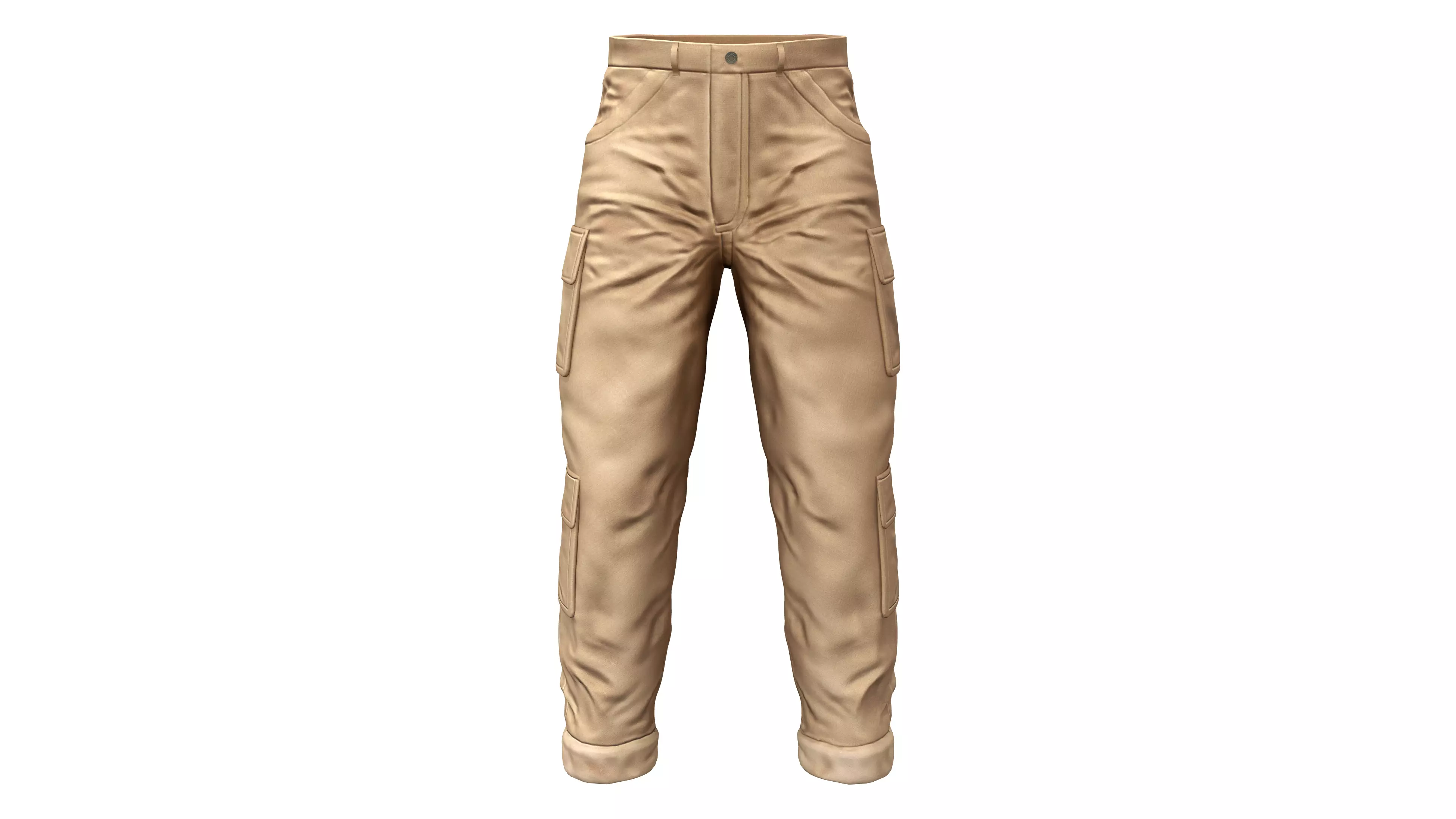Mens Brown Rolled Legs Cargo Pants Low-poly 3D model_0
