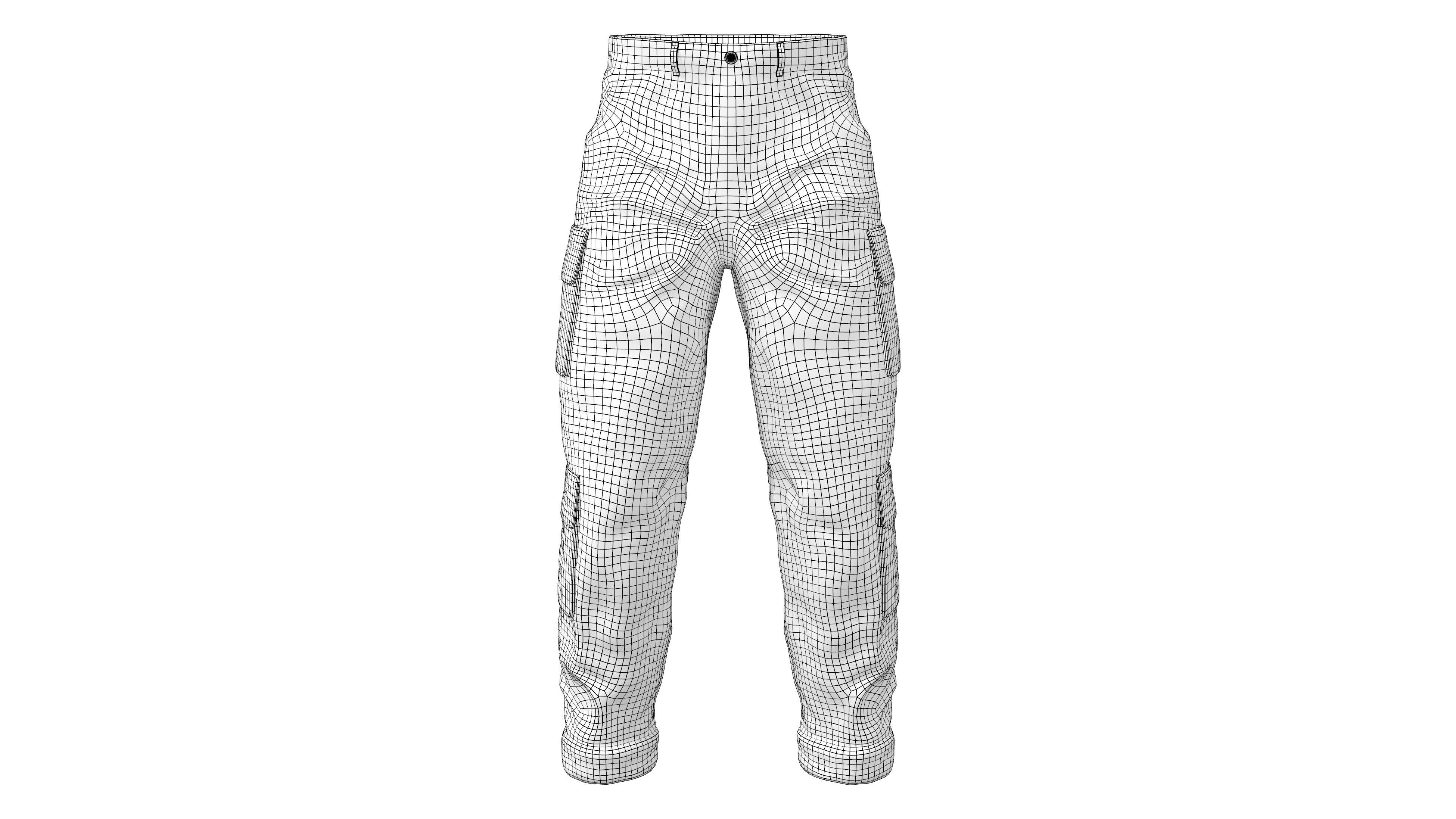 Mens Brown Rolled Legs Cargo Pants Low-poly 3D model_5