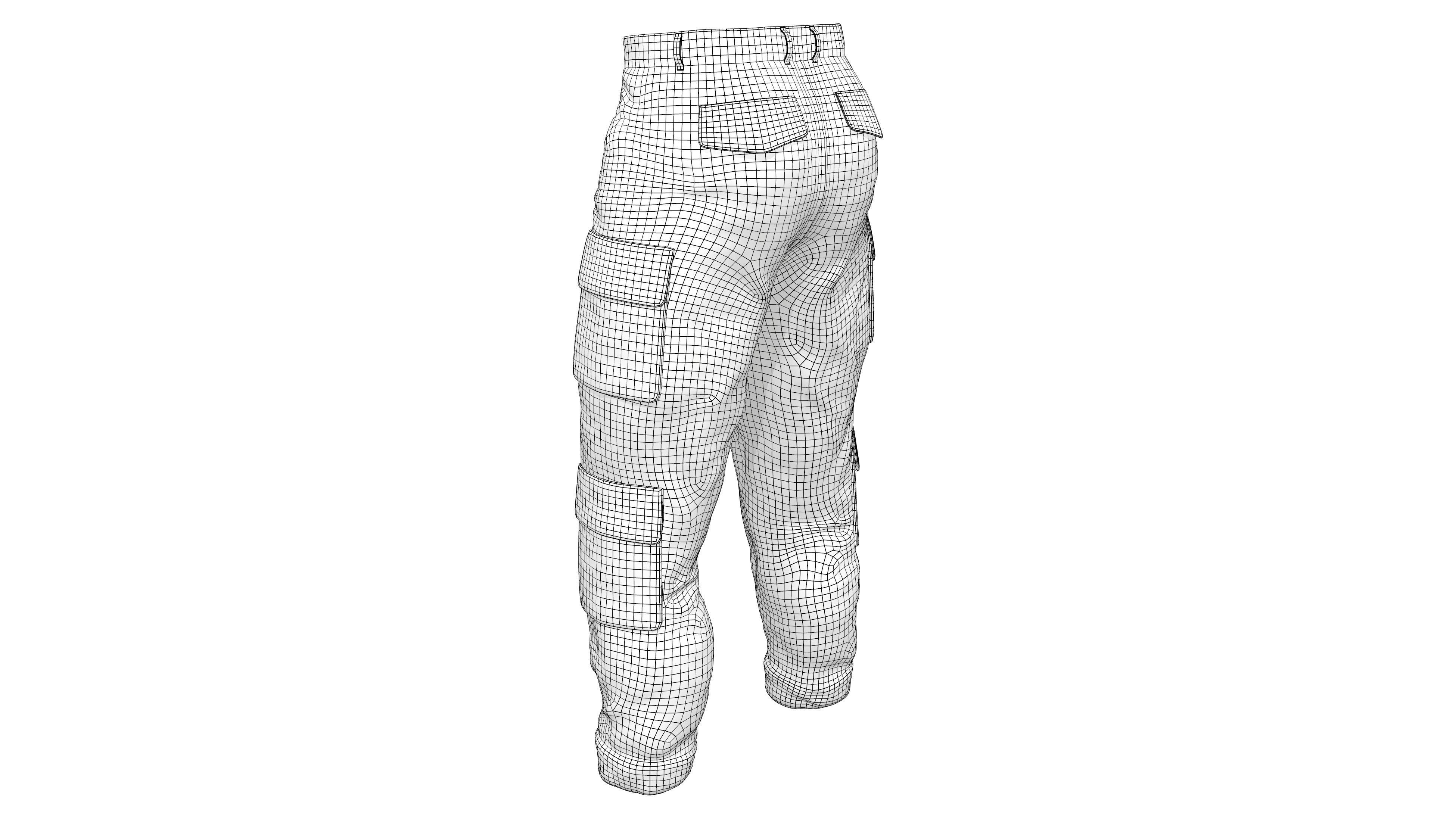 Mens Brown Rolled Legs Cargo Pants Low-poly 3D model_6