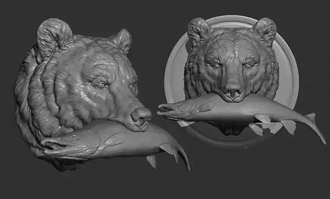 Bear and salmon 3D print model