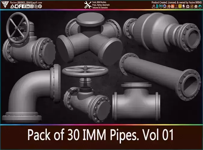 Pack of 30 IMM Pipes Volume 01 Low-poly 3D model