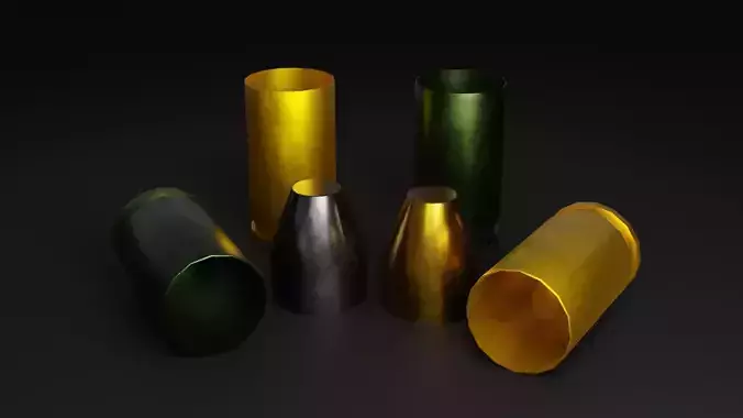 9x18mm police ammo casing and bullet Low-poly 3D model