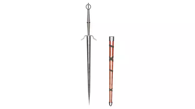 Medieval Long Hilt Sword With Scabbard