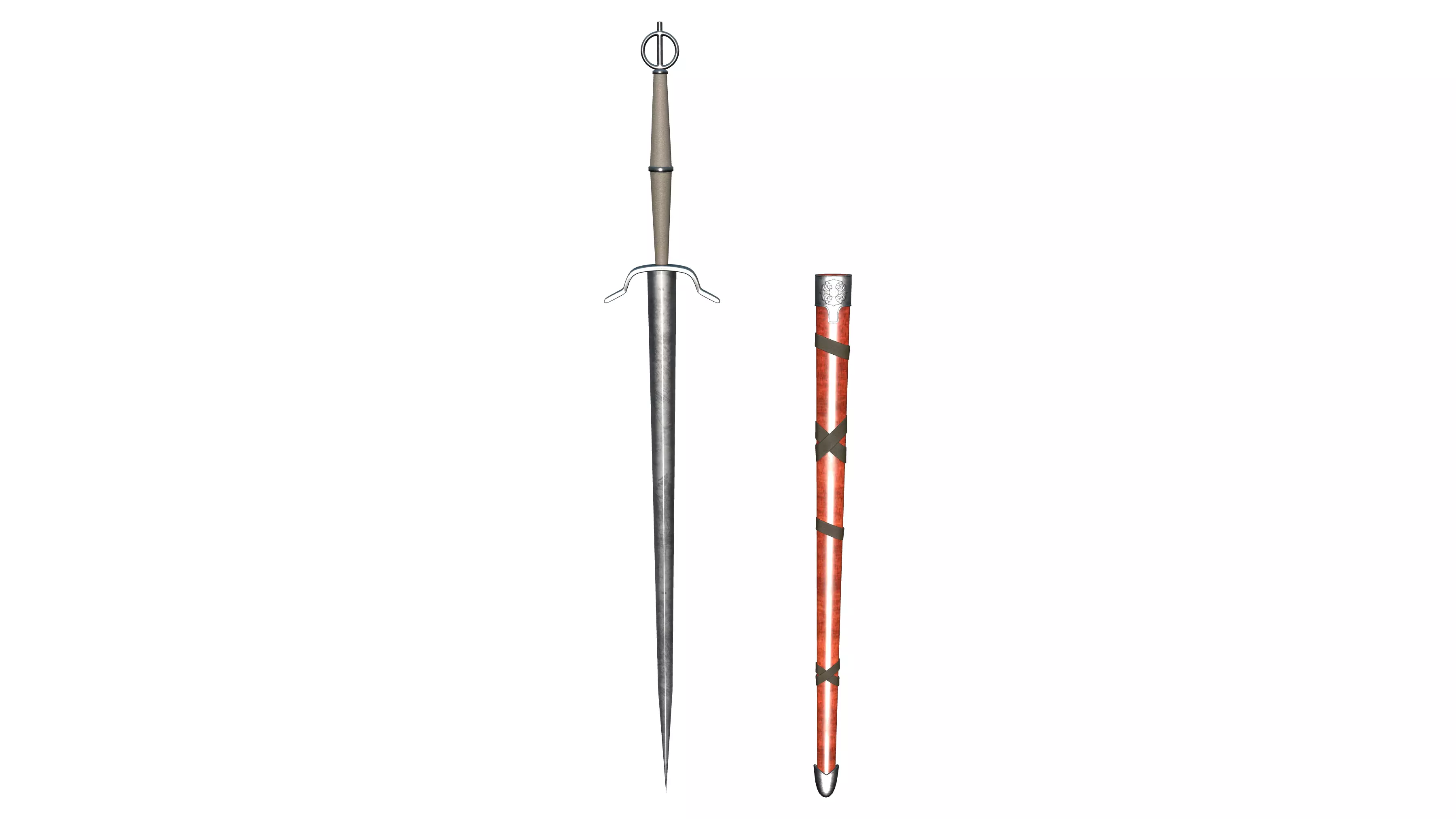 Medieval Long Hilt Sword With Scabbard Low-poly 3D model