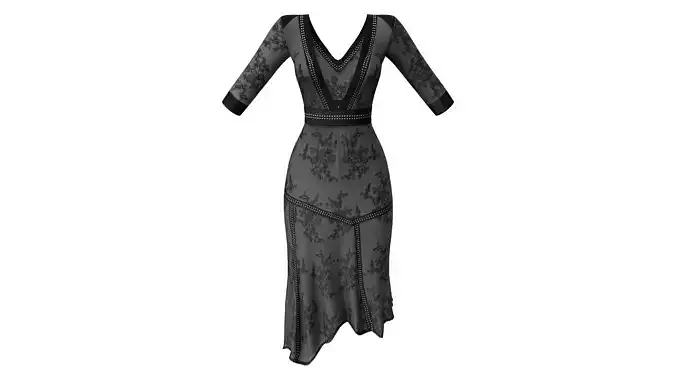 Retro Black Lace Effect Wiggle Dress