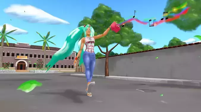 Brazilian Hatsune Miku scene Low-poly 3D model