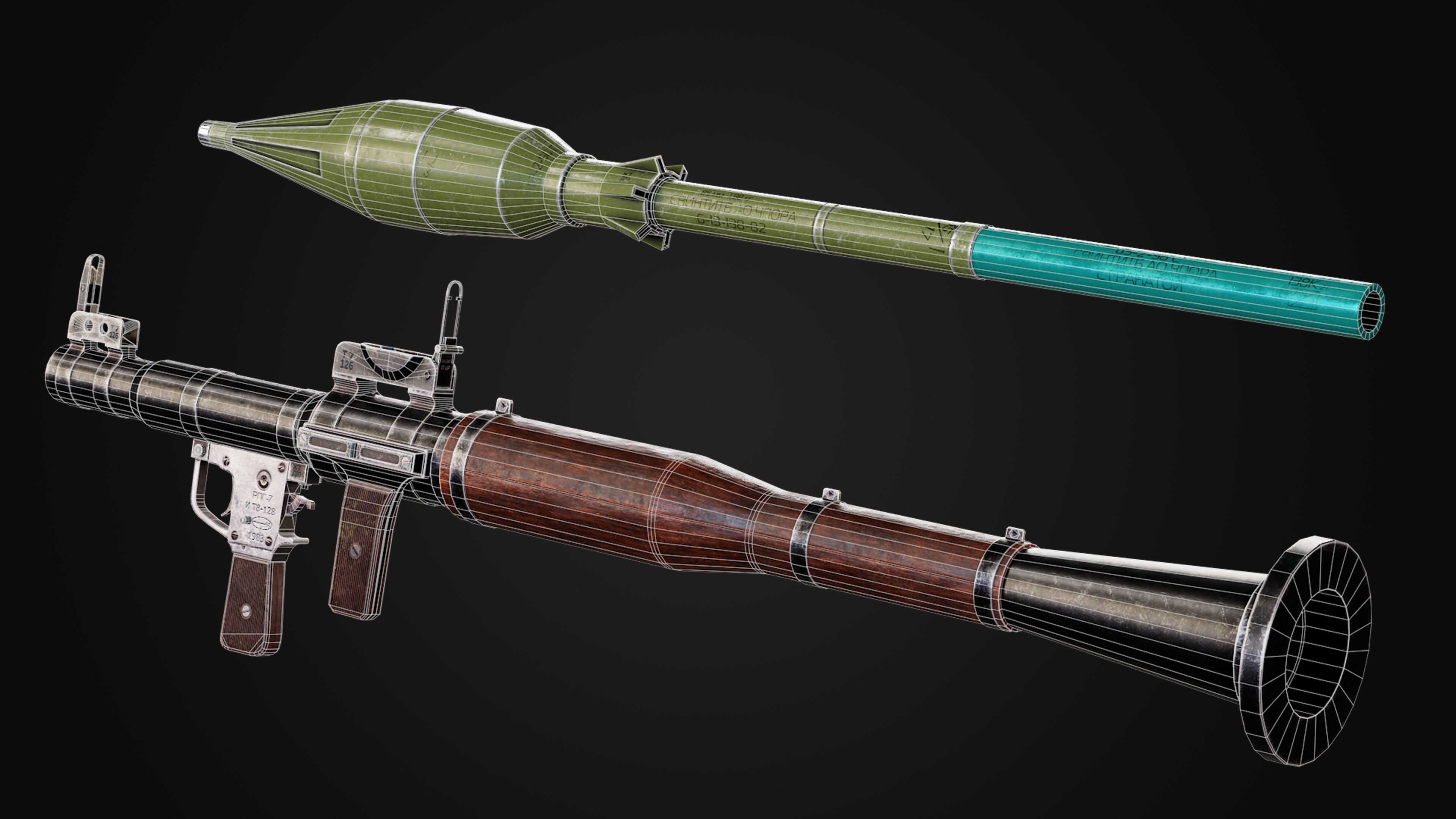 RPG-7 rocket launcher game ready asset Low-poly 3D model_13
