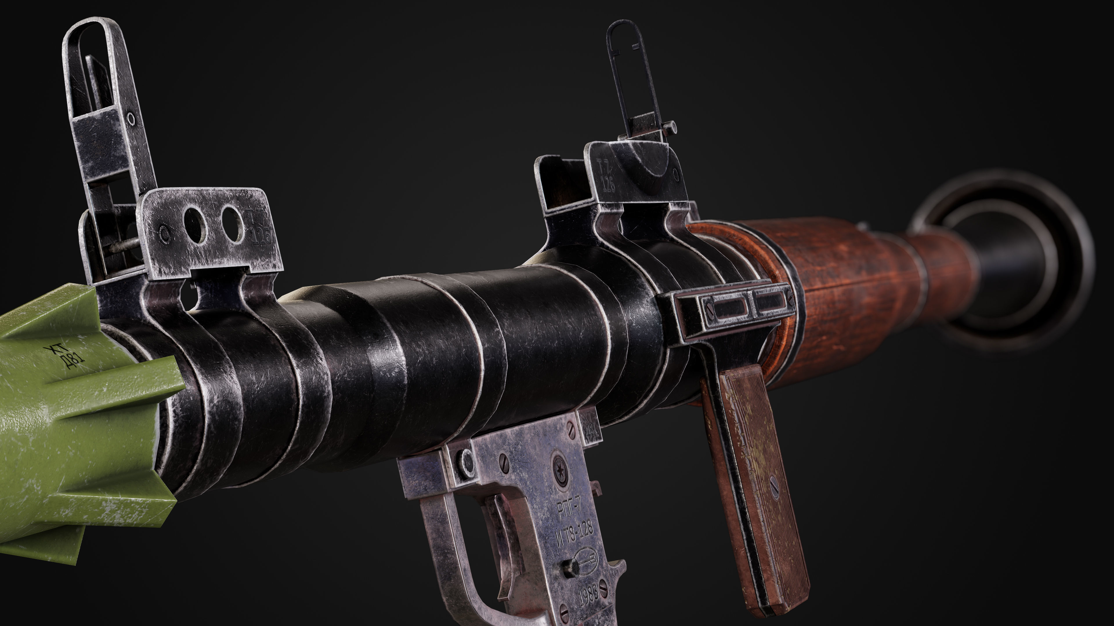 RPG-7 rocket launcher game ready asset Low-poly 3D model_3