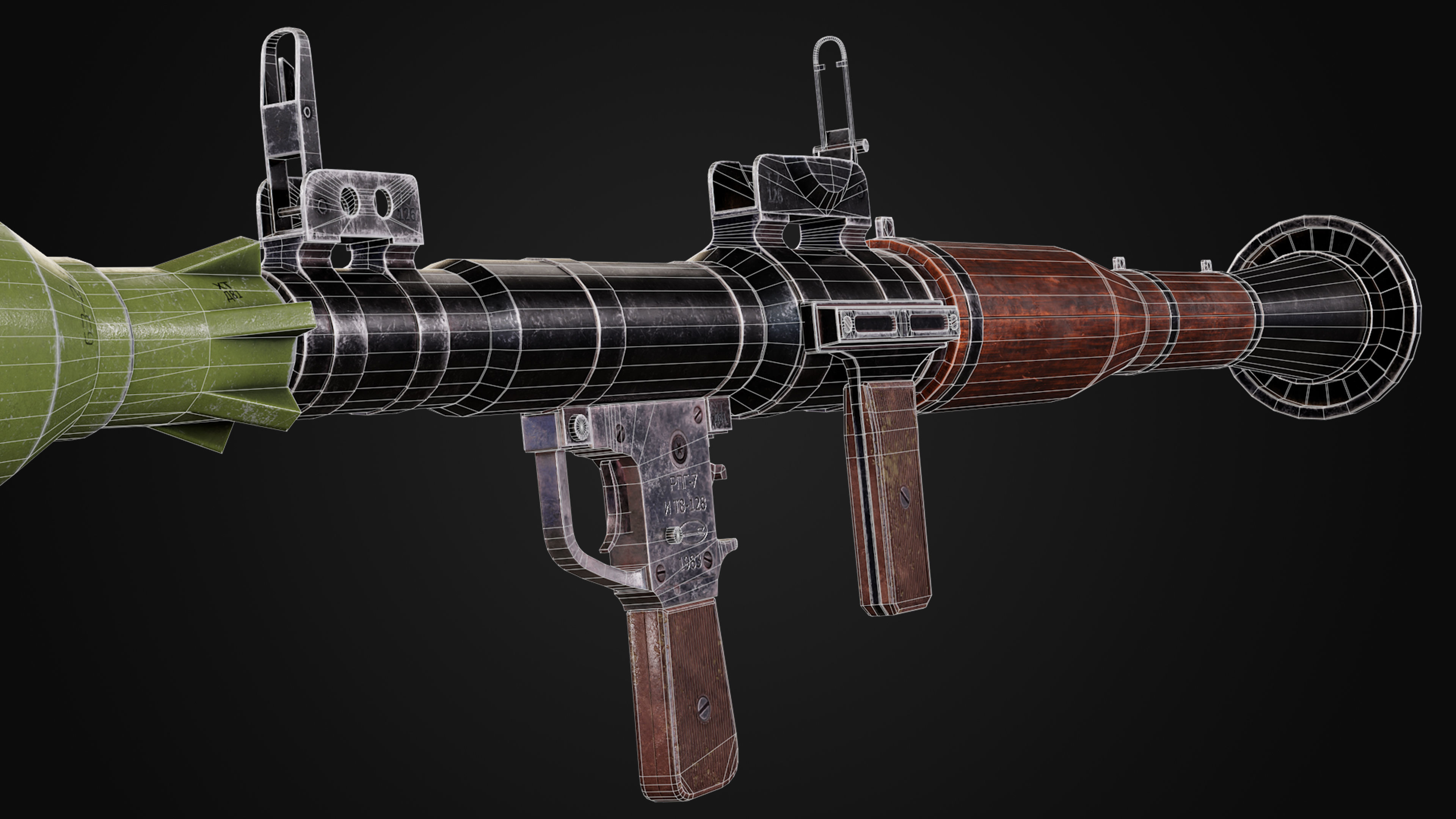 RPG-7 rocket launcher game ready asset Low-poly 3D model_11