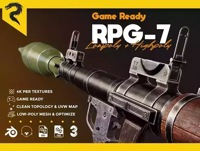 RPG-7 rocket launcher game ready asset Low-poly 3D model