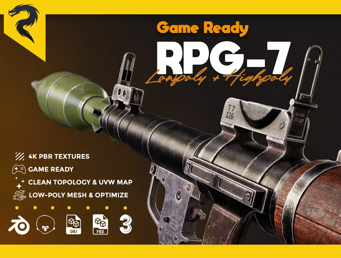 RPG-7 rocket launcher game ready asset Low-poly 3D model_0