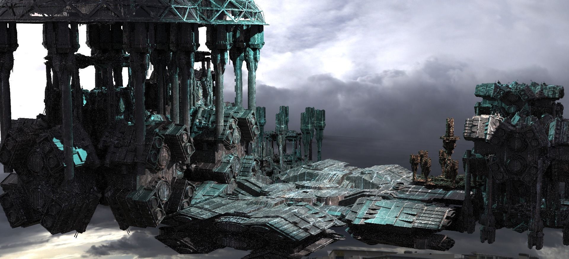 Occult Elven Sci fi floor kitbash 3D model_2