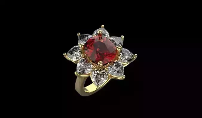 ring with a cushion and hearts   