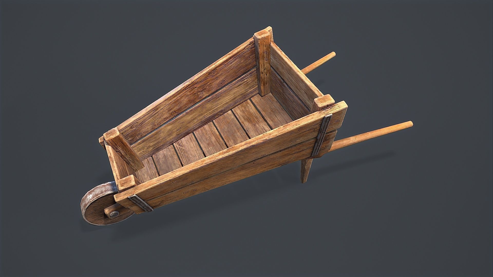 Wheelbarrow wooden Low-poly 3D model_1