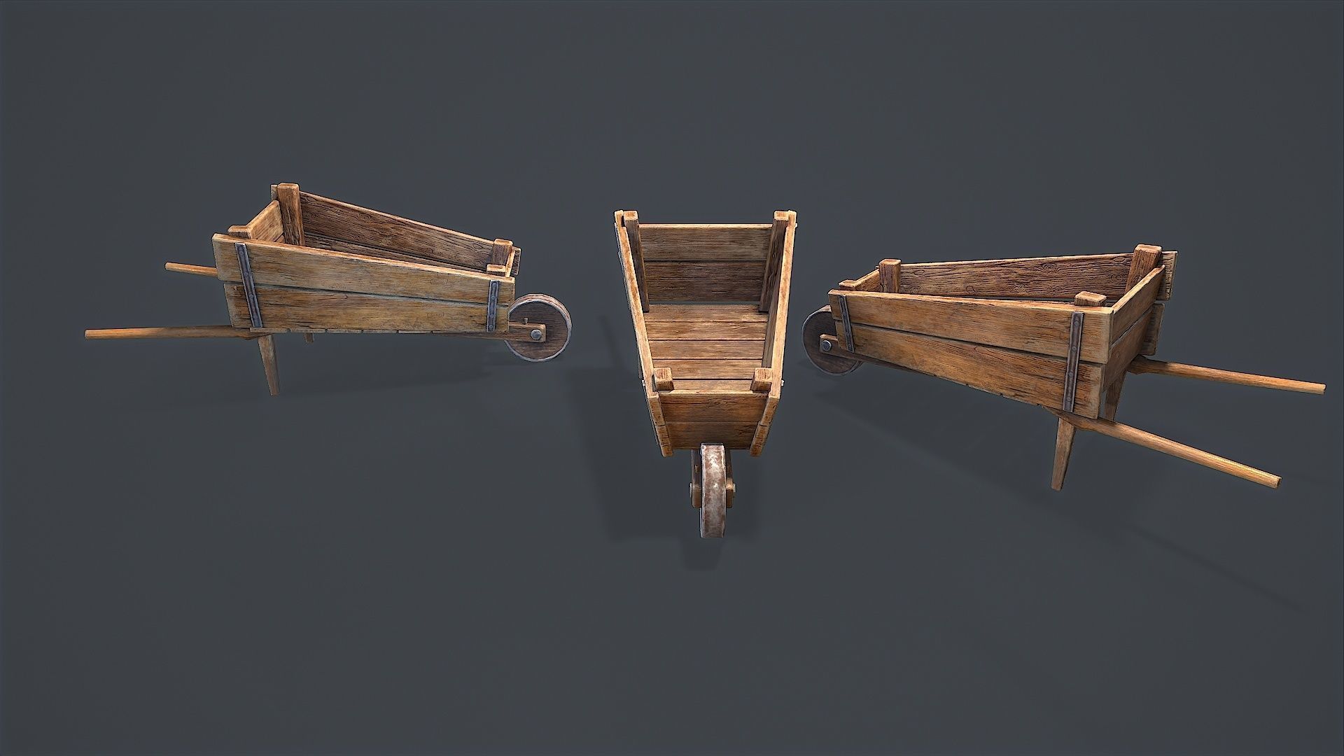 Wheelbarrow wooden Low-poly 3D model_6