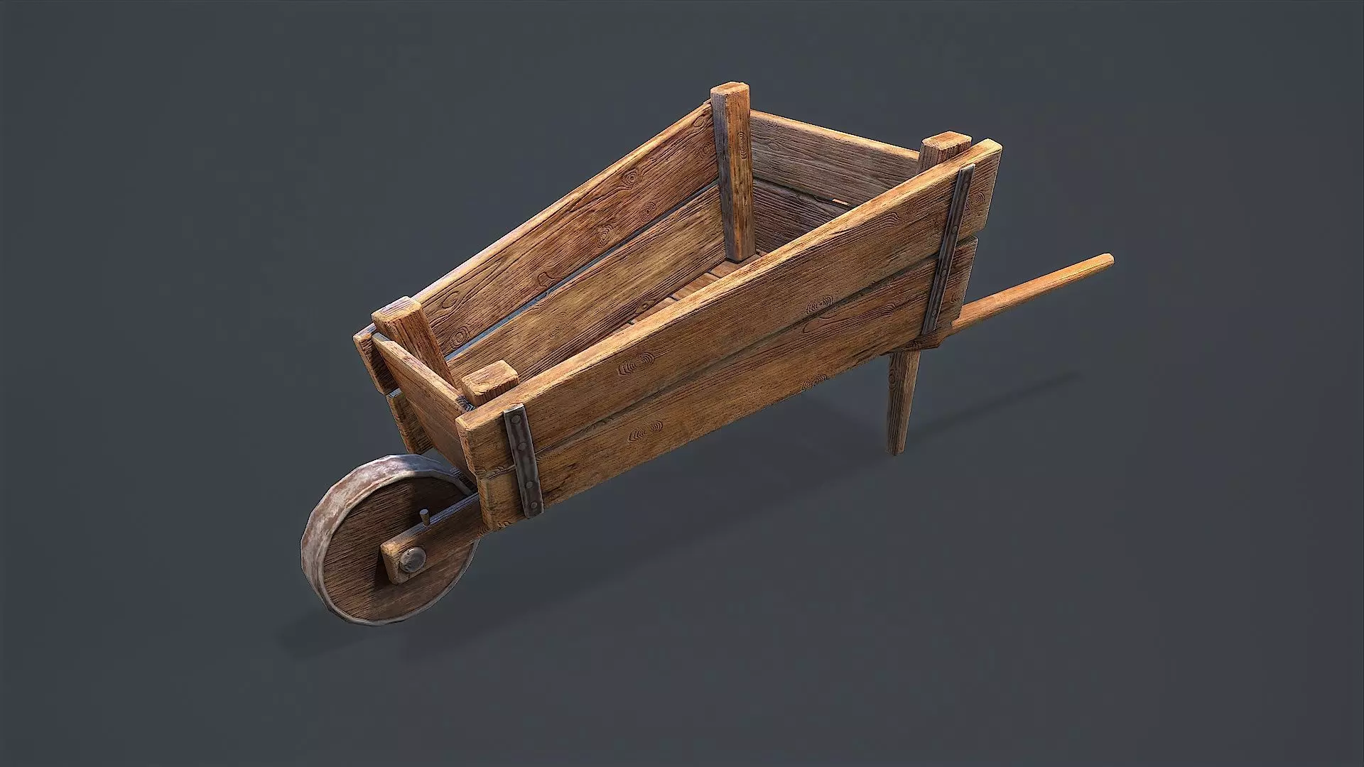 Wheelbarrow wooden Low-poly 3D model_0