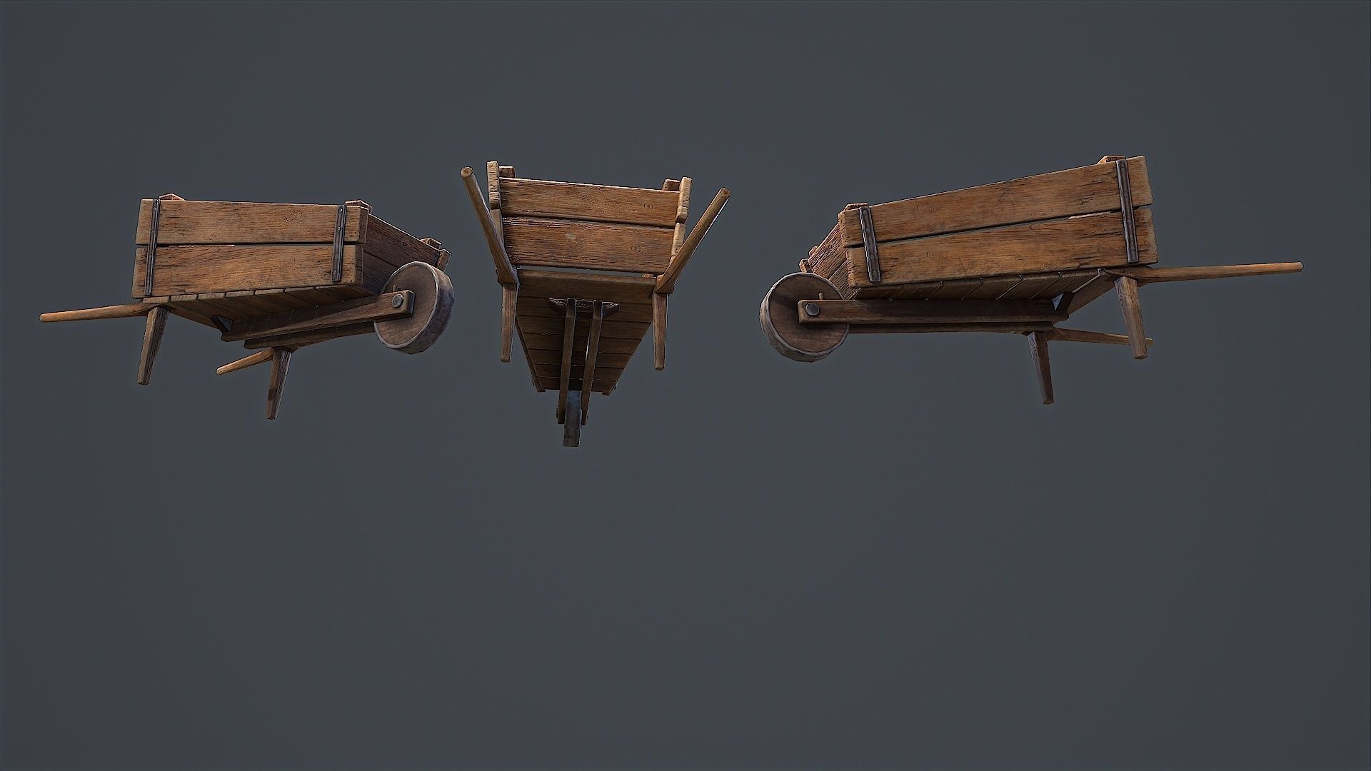Wheelbarrow wooden Low-poly 3D model_7