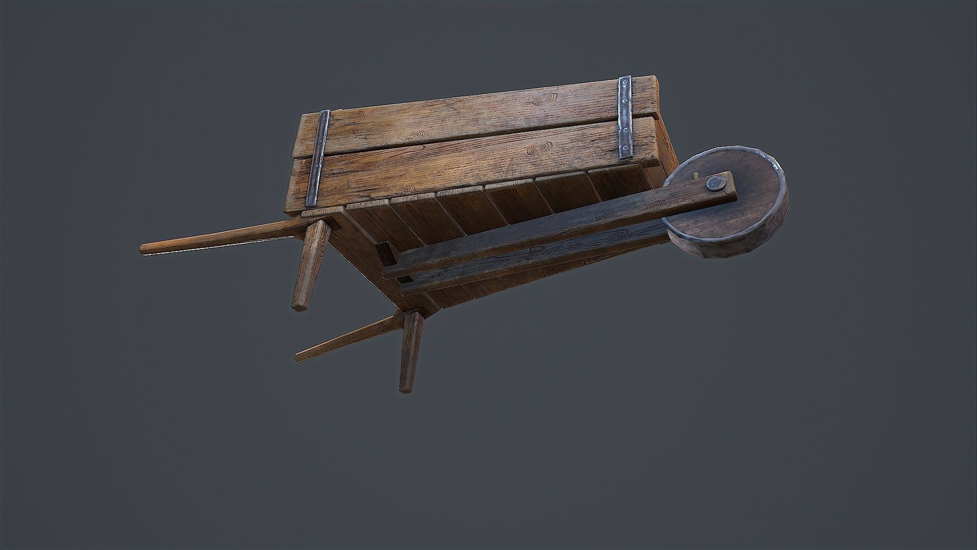Wheelbarrow wooden Low-poly 3D model_4