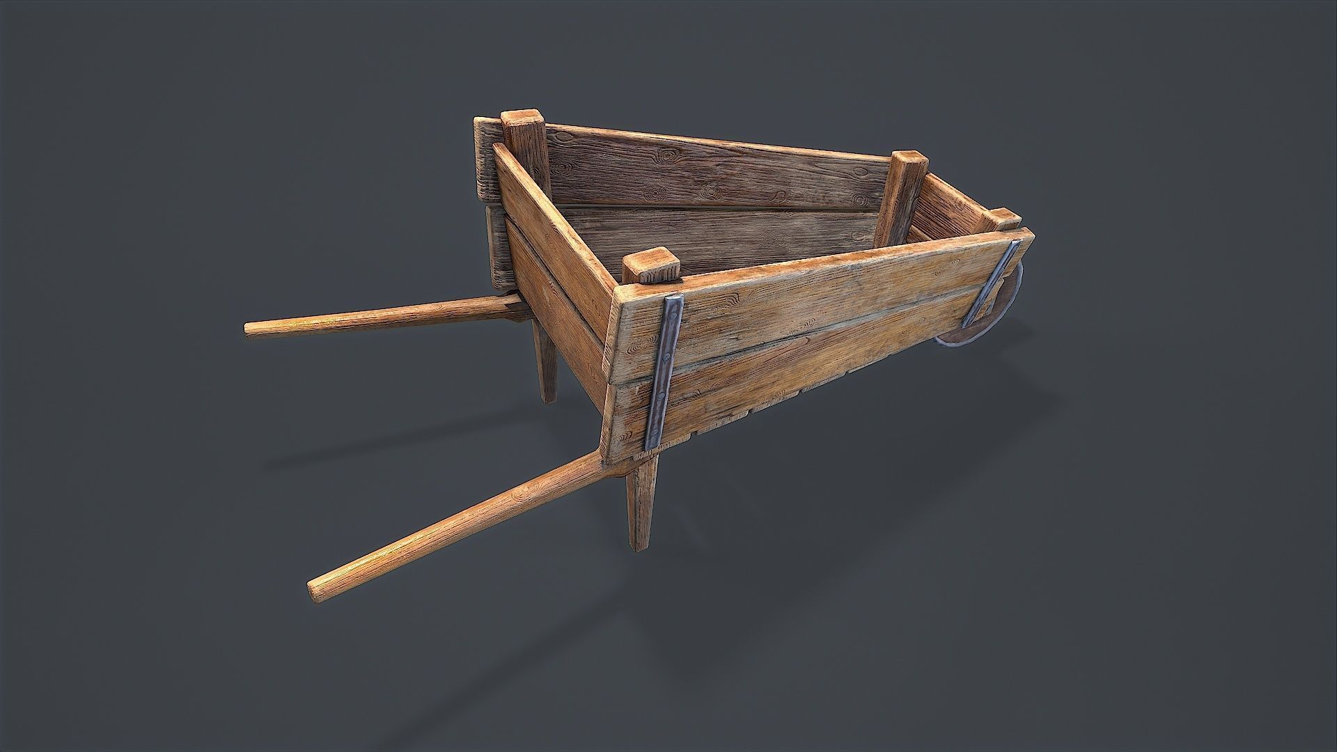 Wheelbarrow wooden Low-poly 3D model_3