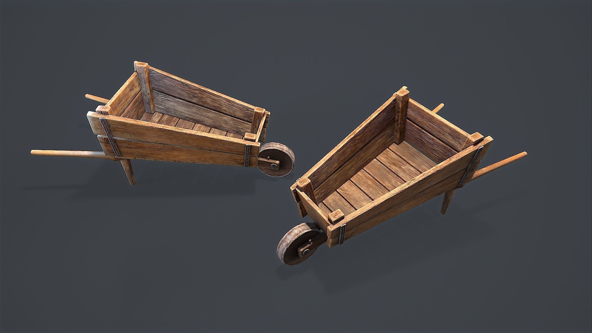 Wheelbarrow wooden Low-poly 3D model_8