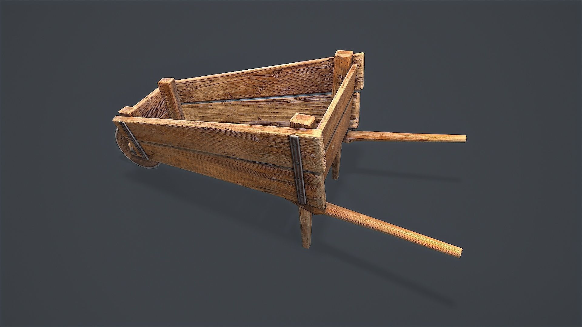 Wheelbarrow wooden Low-poly 3D model_2
