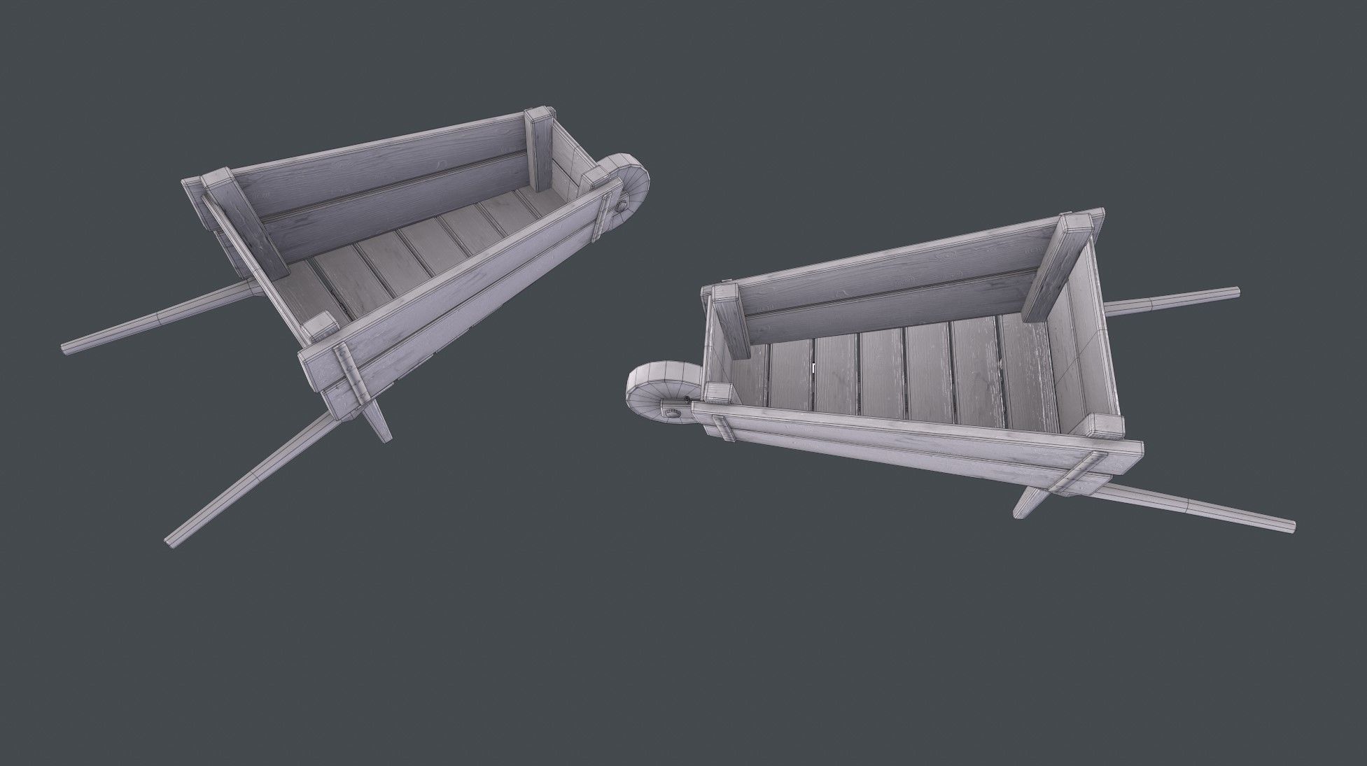 Wheelbarrow wooden Low-poly 3D model_10