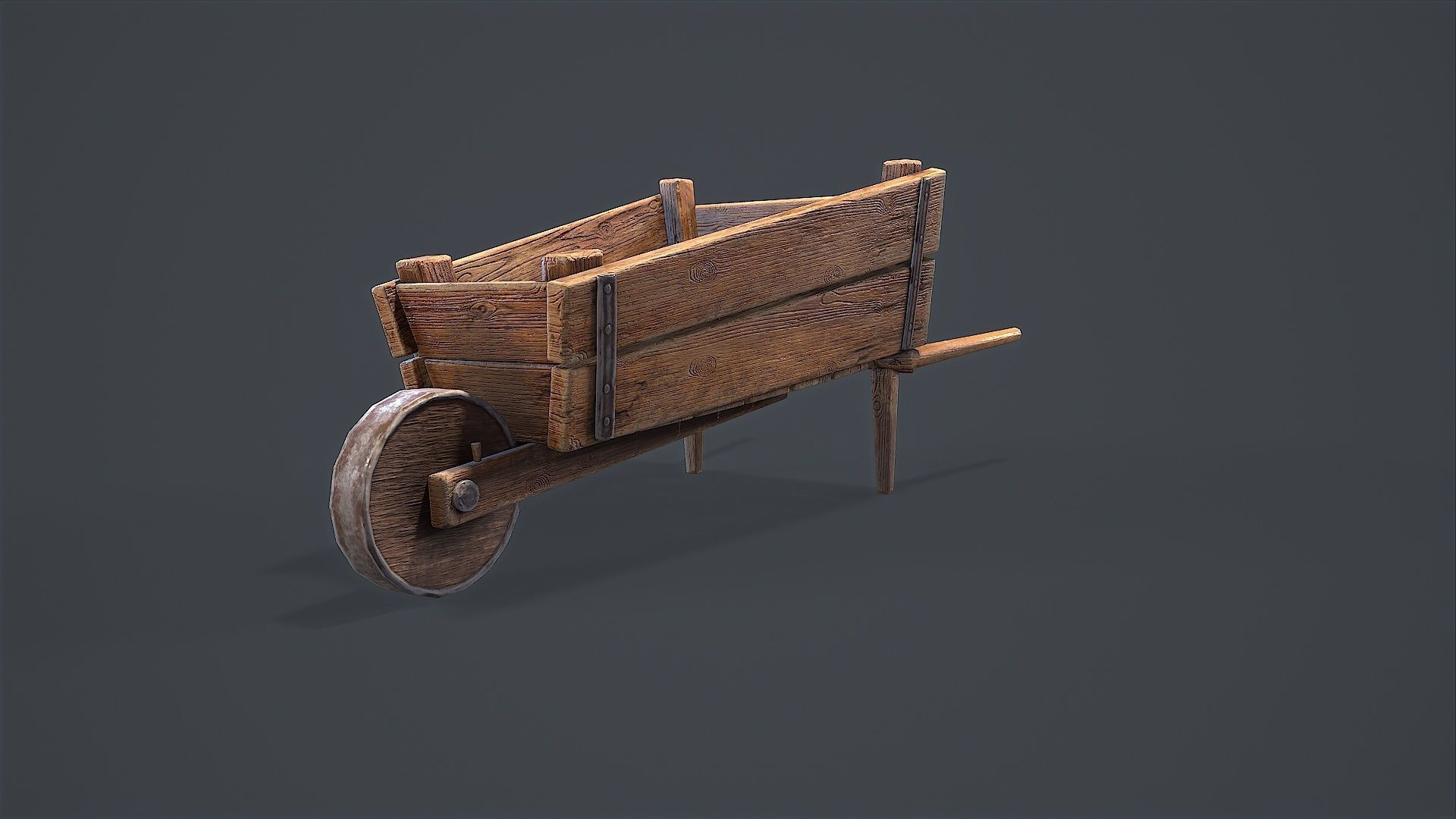 Wheelbarrow wooden Low-poly 3D model_5