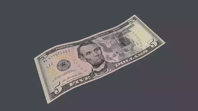 5 Dollar Bill 3D Model Low-poly 3D model