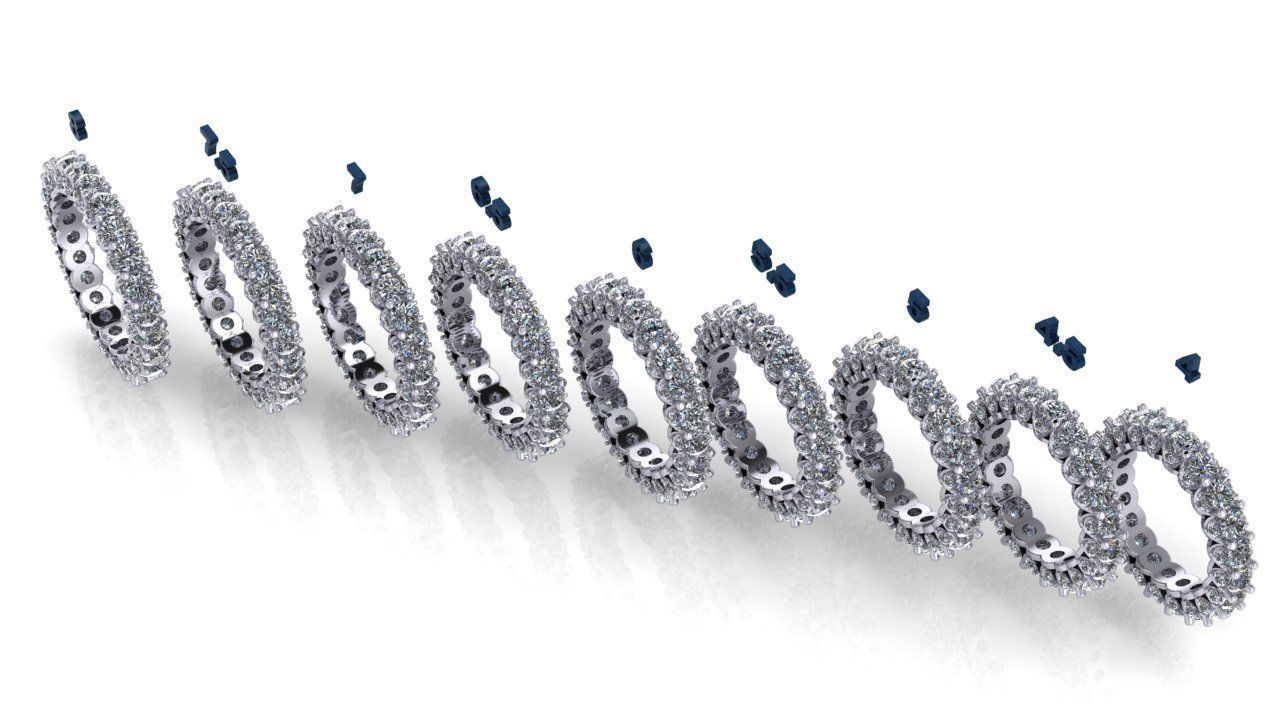 Union Diamond Sided Eternity Band - Full stone and finger sz set 3D print model_17