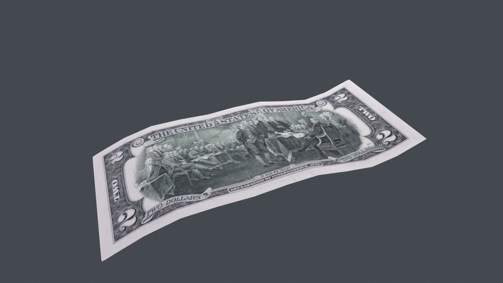 2 Dollar Bill 3D Model Low-poly 3D model_2