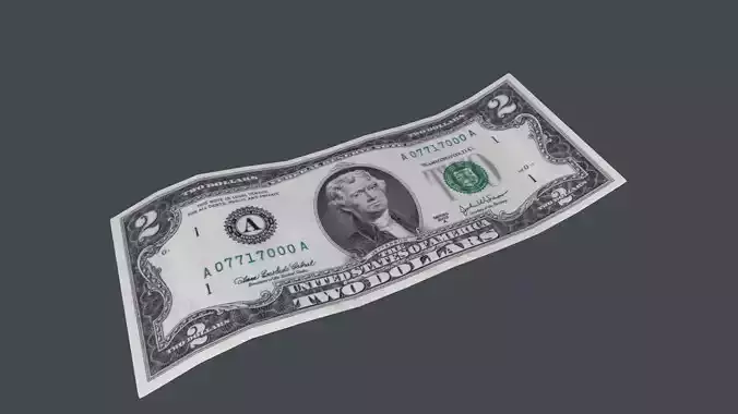 2 Dollar Bill 3D Model Low-poly 3D model
