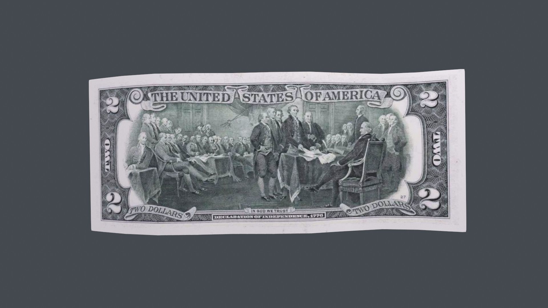 2 Dollar Bill 3D Model Low-poly 3D model_4