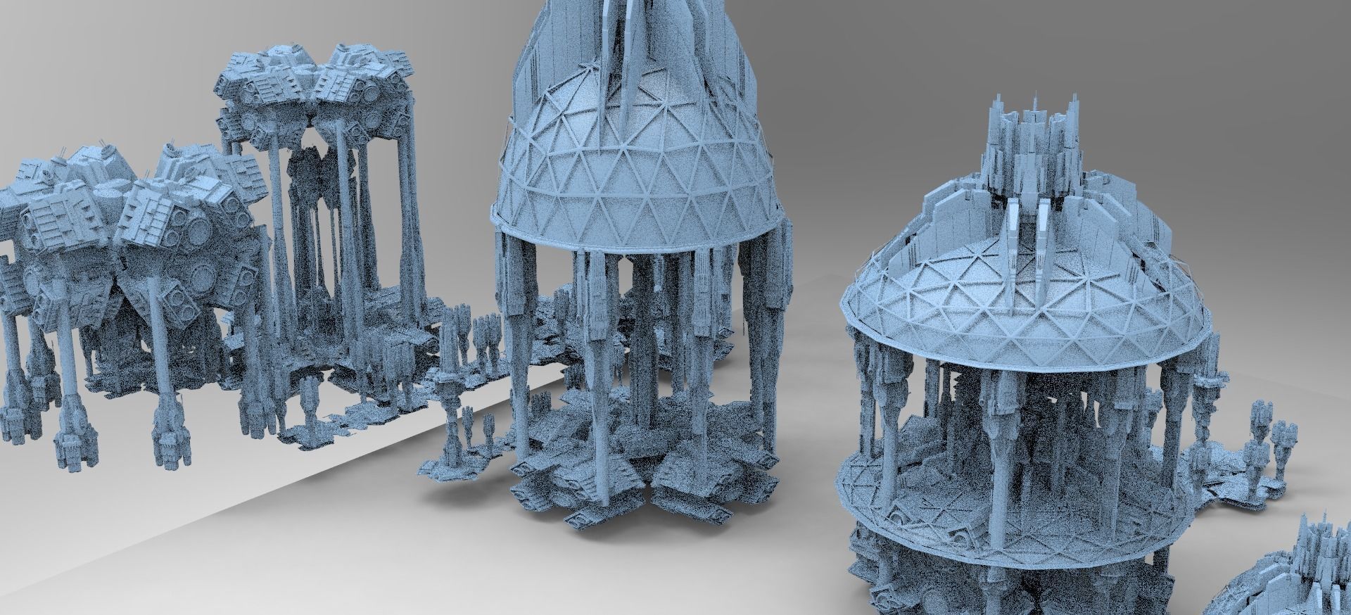 Dark Elven Sci-Fi CityDomes Bases collection series 1 Kitbash  3D model_1