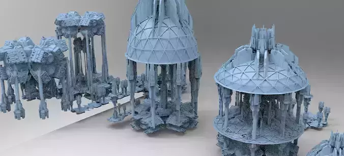 Dark Elven Sci-Fi CityDomes Bases collection series 1 Kitbash  3D model
