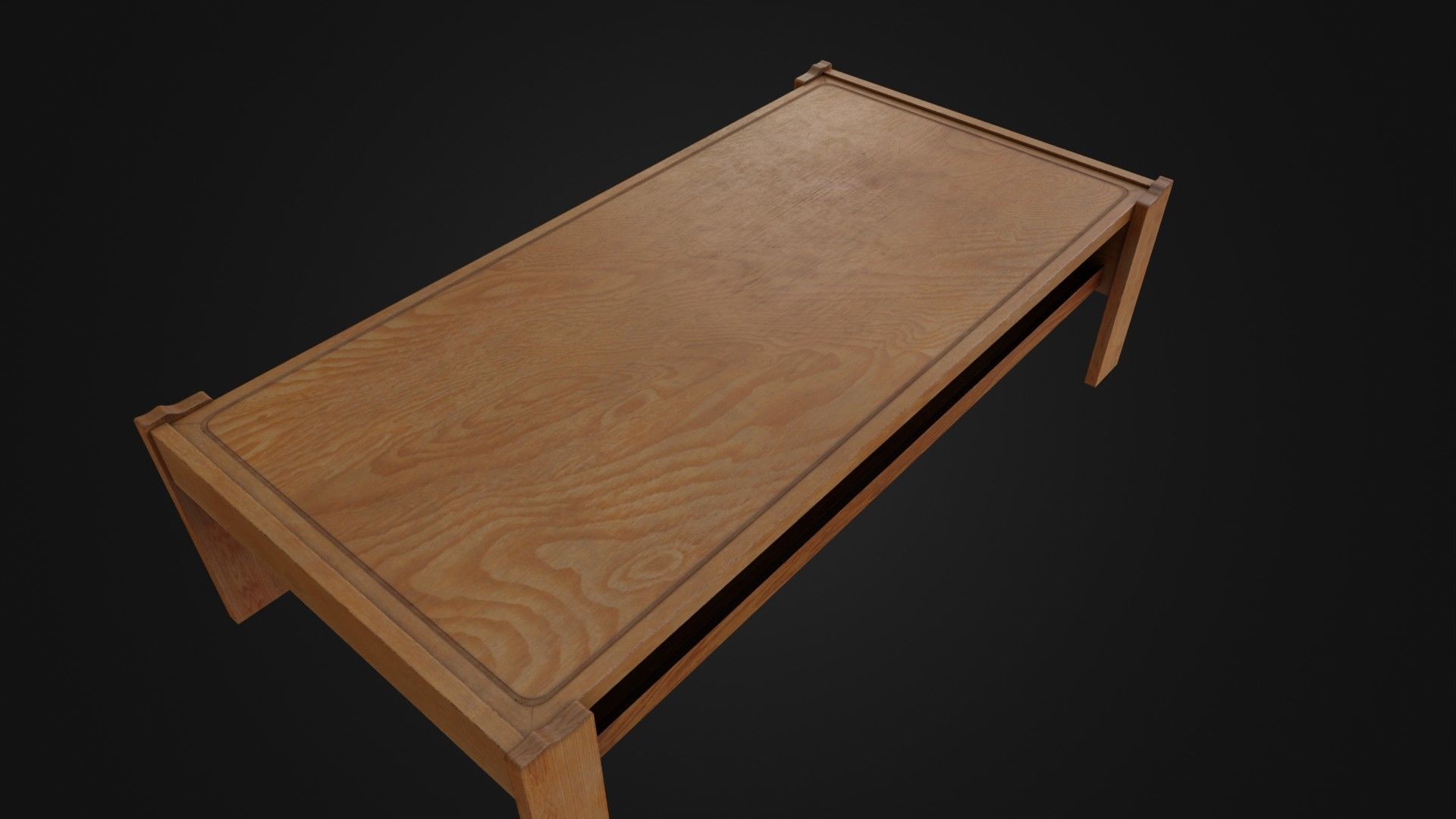 Wooden Coffee Table 01 Low-poly 3D model_6