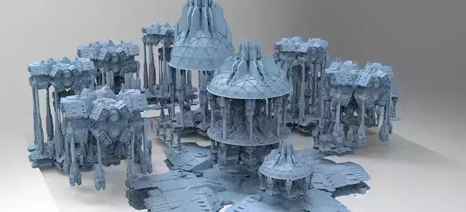 Dark Elven Sci-Fi CityDomes Bases collection series 2 3D model