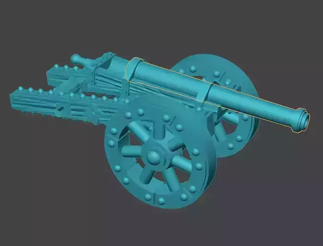 Stylized wheeled cannon figurine