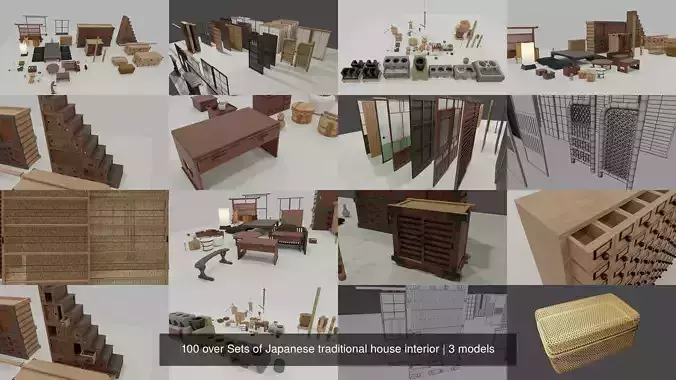 100 over Sets of Japanese traditional house interior 3D Model Collection