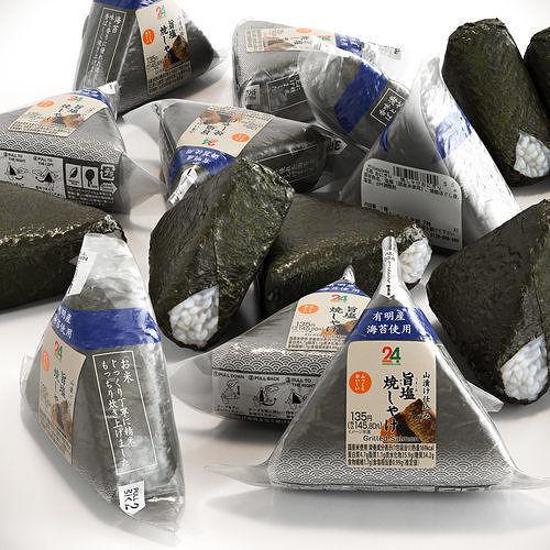 Grilled Salmon Onigiri Rice Ball at Convenience Stores Low-poly 3D model 3