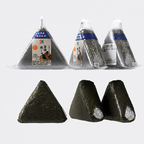 Grilled Salmon Onigiri Rice Ball at Convenience Stores Low-poly 3D model 2