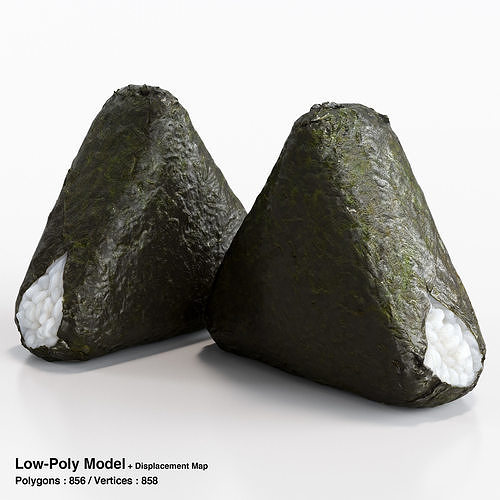 Spicy Pollock Roe Onigiri Rice Ball at Convenience Stores Low-poly 3D model 7