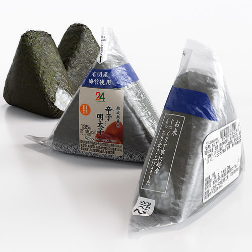 Spicy Pollock Roe Onigiri Rice Ball at Convenience Stores Low-poly 3D model