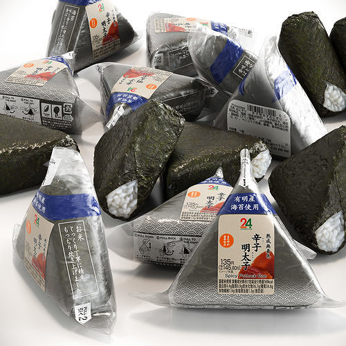 Spicy Pollock Roe Onigiri Rice Ball at Convenience Stores Low-poly 3D model 3
