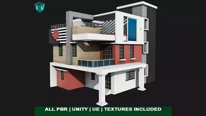 Modern House 01 All PBR Unity UE Textures Included Low-poly 3D model