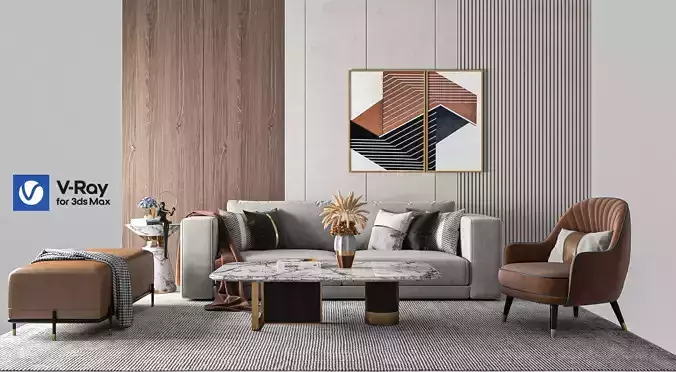 Seating set living room with furniture and art