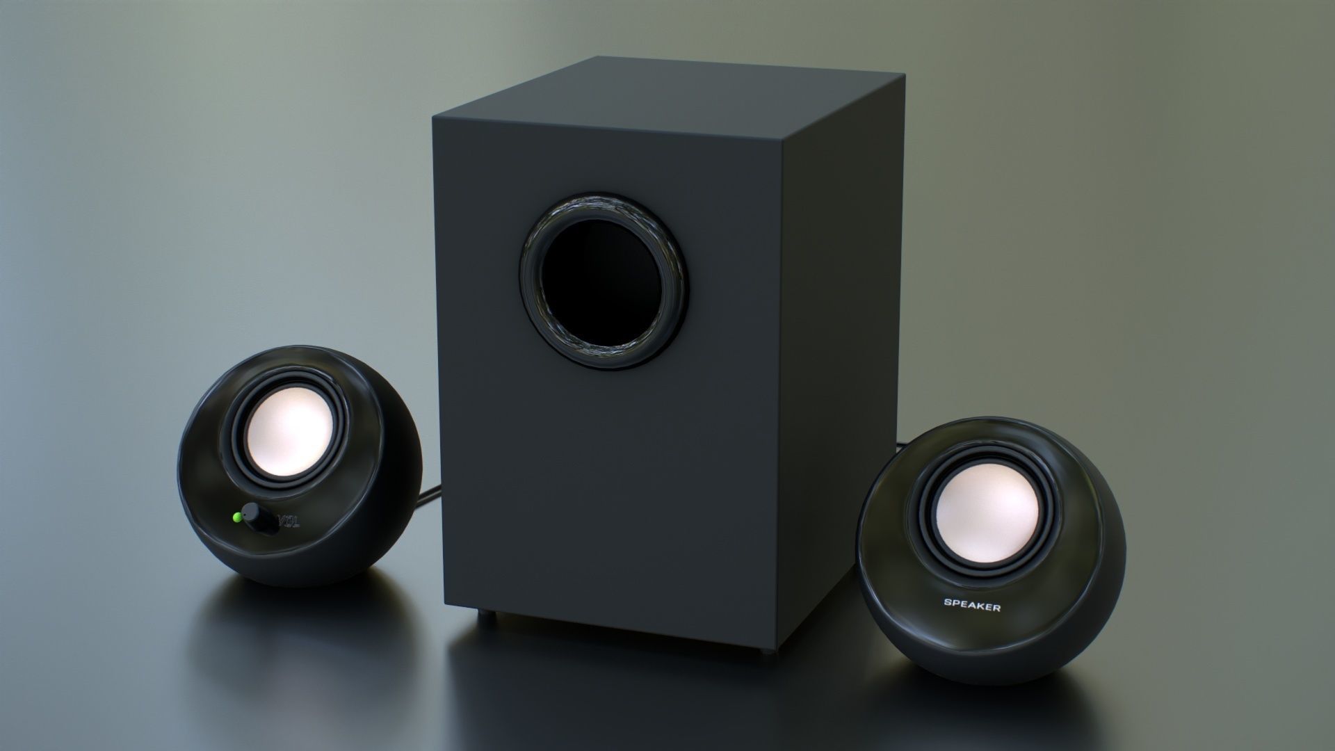 PC Speaker with Subwoofer Low-poly 3D model_3