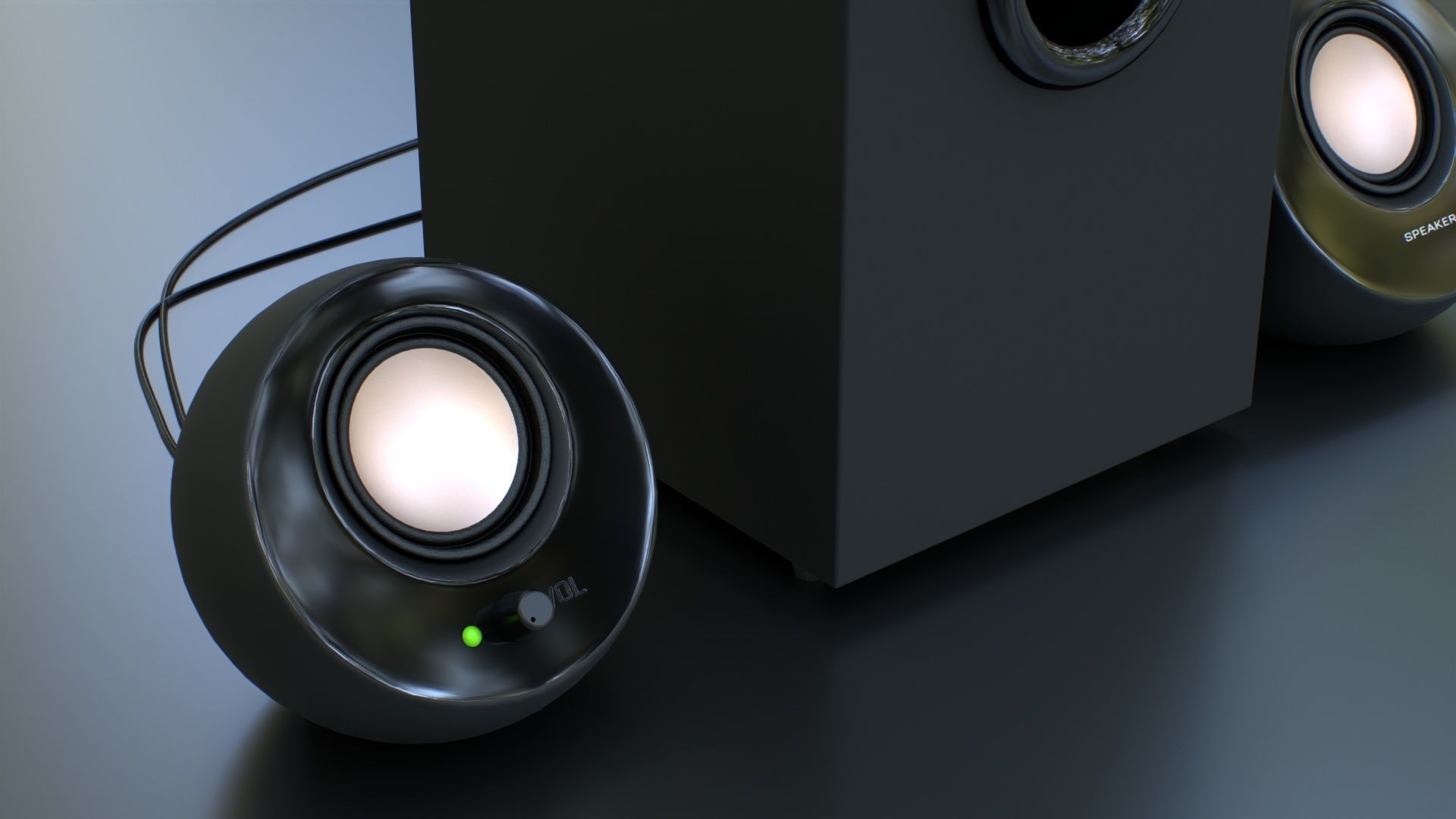 PC Speaker with Subwoofer Low-poly 3D model_13