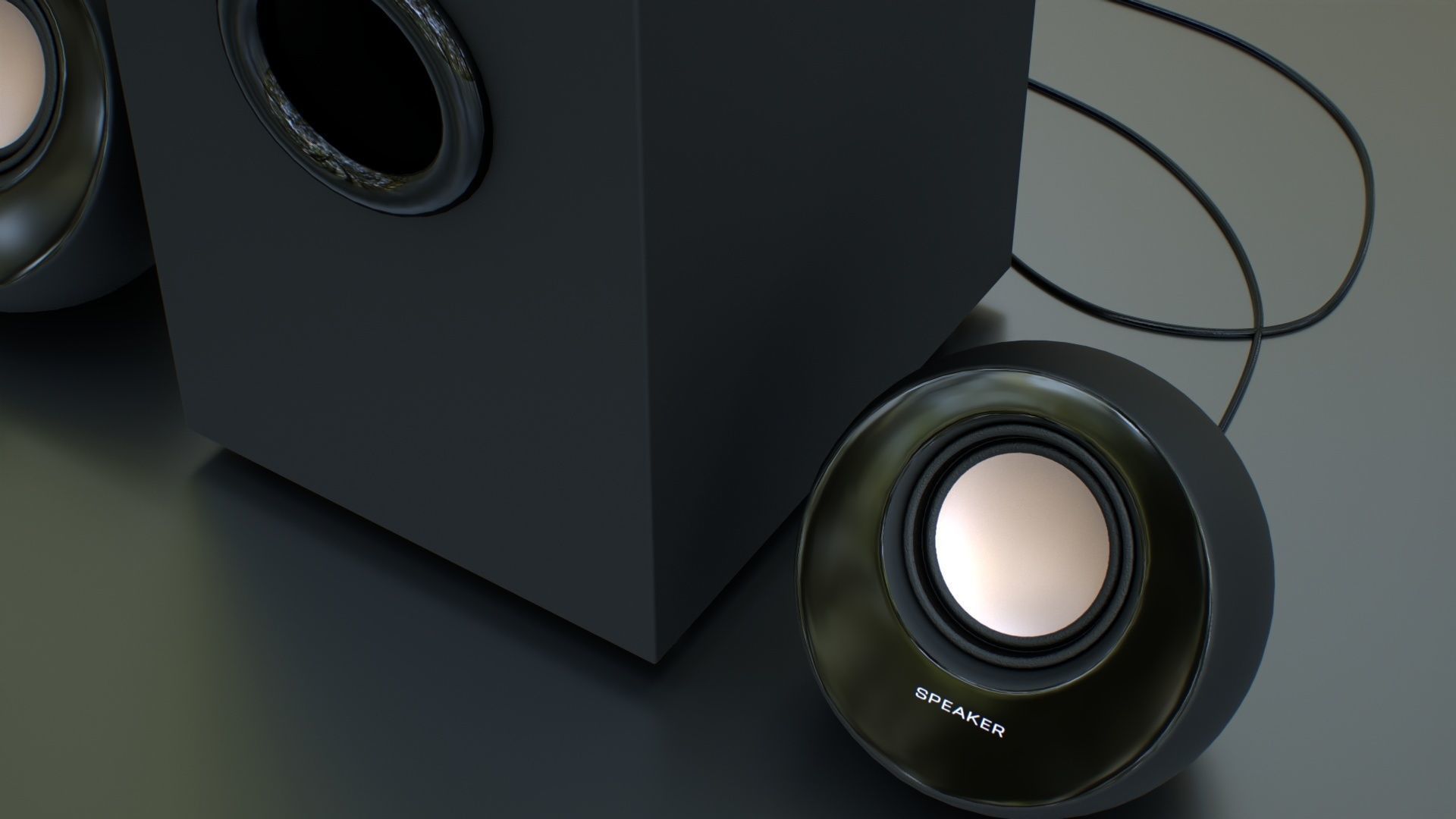 PC Speaker with Subwoofer Low-poly 3D model_12