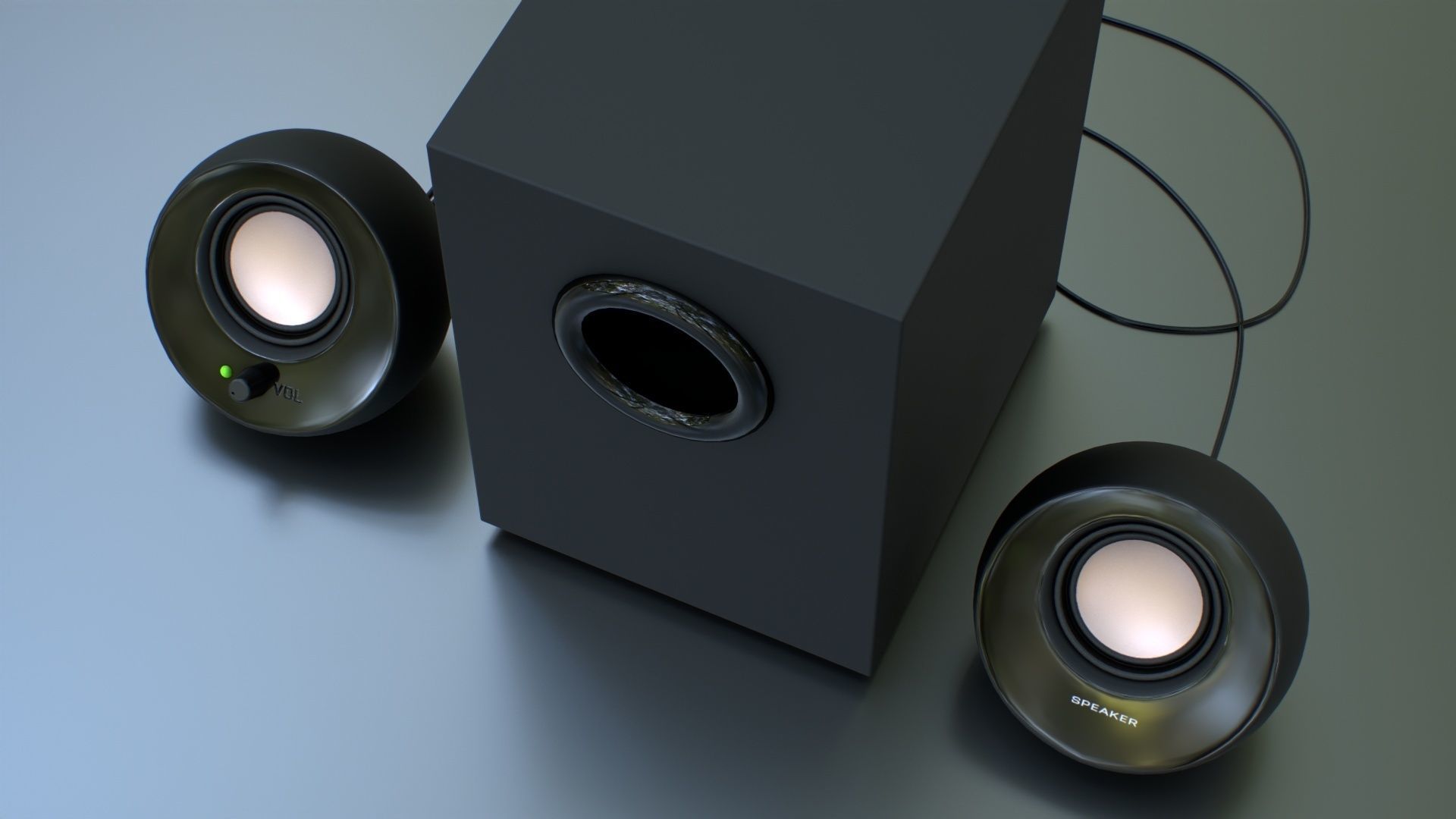 PC Speaker with Subwoofer Low-poly 3D model_11